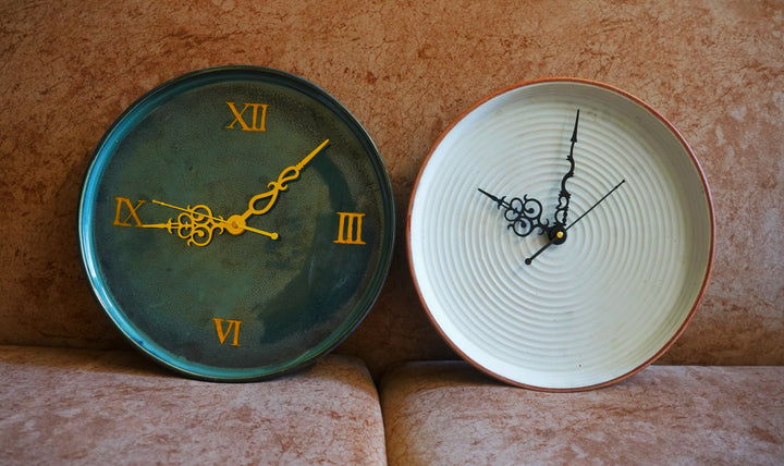 Emerald Green clock + Terracotta Orbit clock