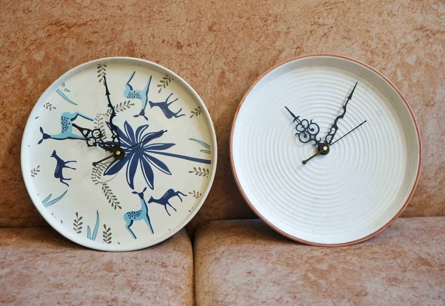 Moon Deer Clock + Terracotta Orbit Clock